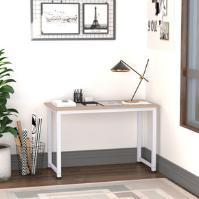 HOMCOM Computer Desk with White Metal Frame and Oak Grain Tone - Versatile and stylish desk with minimalistic design, ideal for home or office use.