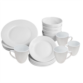 16 Piece White Porcelain Dinner Set by Maison & White - Complete dining set with bowls, plates, and mugs