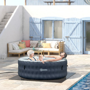 Outsunny Round Inflatable Hot Tub Bubble Spa, 4-Person, Dark Blue - Relaxing Outdoor Spa Experience