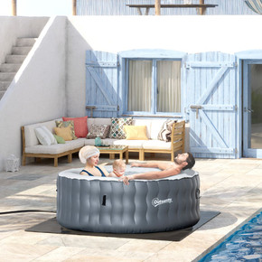 Outsunny Round Inflatable Hot Tub Bubble Spa in Light Grey - 4 Person, Surrounding Jets, Efficient Heating, Easy Pump Operation