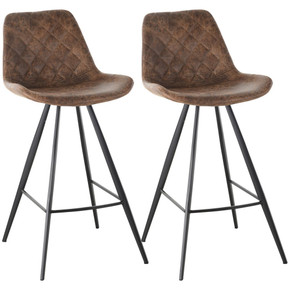 HOMCOM Set Of 2 Bar Stools Microfiber Cloth Tub Seats Padded Steel Brown