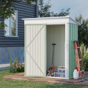 Outsunny Steel Garden Shed - Green Small Lean-to Shed for Bike and Tool Storage, 5x3 ft