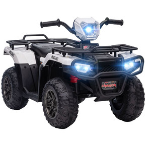 White HOMCOM 12V Electric Quad Bike for Kids with LED Headlights and Music