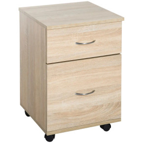 Mobile File Cabinet Wooden Side Table with 2 Drawers Pedestal Office Oak