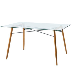 Large Glass Top Kitchen Dining Table (Table Only) with Wooden Legs