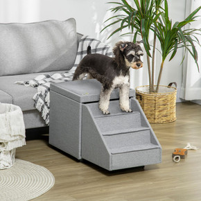 PawHut 2 in 1 Dog Steps Ottoman, Pet Stairs for Small Medium Dogs and Cats Grey