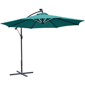 3(m) LED Patio Banana Umbrella Cantilever Parasol w/ Crank, Green Outsunny