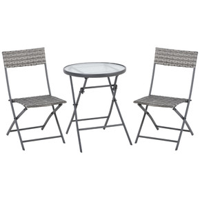 3 PCs Patio Wicker Bistro Set Foldable Table and Chair Set Outsunny