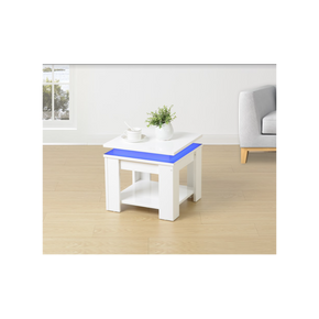 WHITE Square Side Table with BLUE LED Light - EFFULGENCE