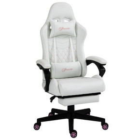 Racing Gaming Chair PU Leather Gamer Recliner Home Office, White