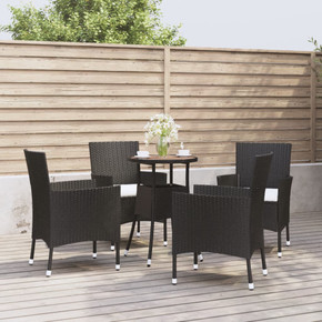 vidaXL 5 Piece Garden Bistro Set with Cushions Black Poly Rattan