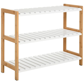 HOMCOM 3-Tier Shoe Rack Wood Frame Slatted Shelves Open Hygienic Storage 57x70cm