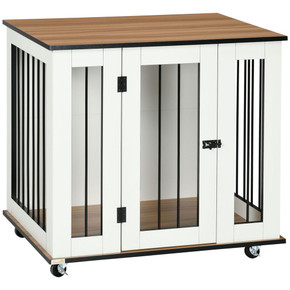 Dog Crate Furniture with Wheel for Medium Dogs, 80 x 60 x 76.5cm - White