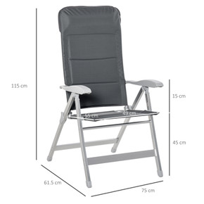 2 Pcs Patio Folding Dining Chair Adjustable Back & Armrest Portable Deck Grey