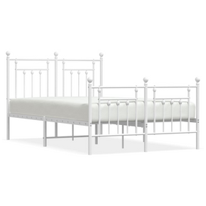 vidaXL Metal Bed Frame with Headboard and Footboard White 135x190 cm