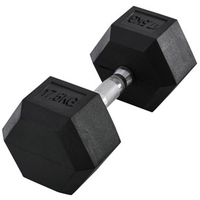 HOMCOM 17.5KG Single Rubber Hex Dumbbell - Steel Core, Hexagon Shaped Ends, Knurl Indents for Grip - Fitness and Strength Training Equipment