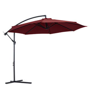 3(m) Garden Banana Parasol Cantilever Umbrella w/ Base, Wine Red Outsunny