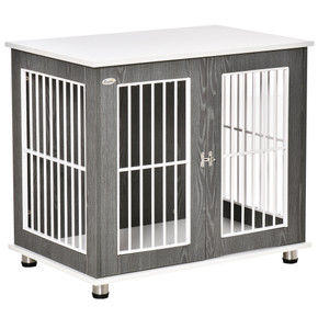 Modern Dog Crate Pet Kennel Cage w/ Lockable Door - Grey & White Pawhut