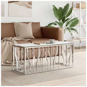 vidaXL Coffee Table Silver 110x45x45 cm Stainless Steel and Glass