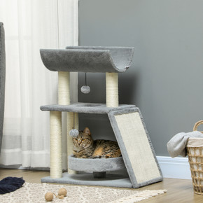 Cat Tree Tower for Indoor Cats w/ Scratching Posts, Pad, Light Grey, Toy Ball