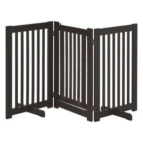 MDF Dog Gate Step over Panel Fence Expandable Folding w/Latch Support Feet Brown