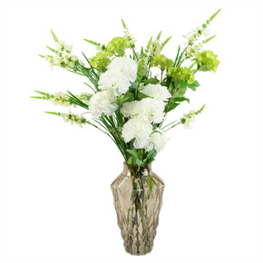 80cm White Artificial Carnation and Larkspur in Glass Vase