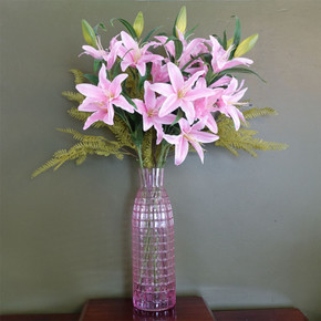 100cm Pink Lily and Fern Display Glass Vase