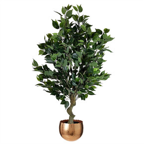 100cm Leaf Realistic Artificial Ficus Tree / Plant Bush Ficus Copper Curve Planter