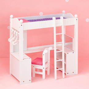 White Doll Bunk Bed with Desk Olivia's World 18" Wooden Furniture Toy
