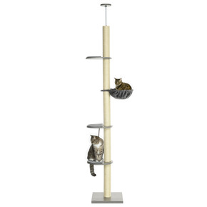 250cm Floor to Ceiling Cat Tree, Five-Level Kitten Tower w/ Hammock