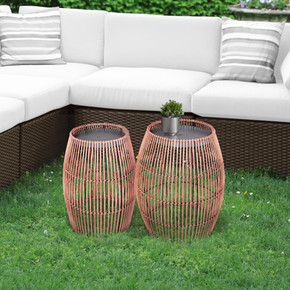 Outdoor Garden Furniture Small Round Side Table in Bamboo Wicker