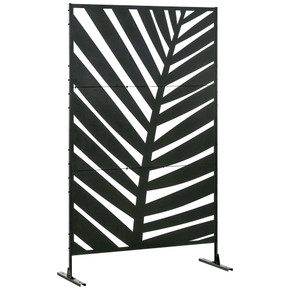 Outsunny 6.5FT Metal Outdoor Privacy Screen Panel with Stand, Banana Leaf Style