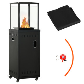 Outsunny 9kW Patio Gas Heater Propane Heater w/ Regulator Hose and Cover, Black