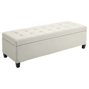 Linen Storage Ottoman Bench Padded w/ Tufting Hinged Lid Wood Frame Feet