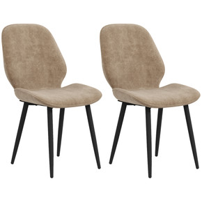 HOMCOM Dining Chairs Set of 2, Upholstered Kitchen Chairs with Metal Legs, Brown