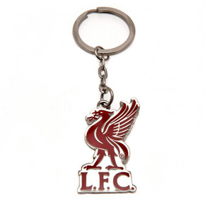 Liverpool FC Liverbird Keyring - Metal crest-shaped keychain with red enamel infill on silver-style finish