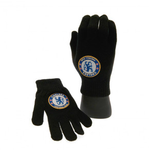 Chelsea FC Junior Knitted Gloves in Black with Official Club Crest