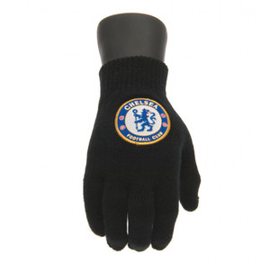 Chelsea FC Junior Knitted Gloves in Black with Official Club Crest