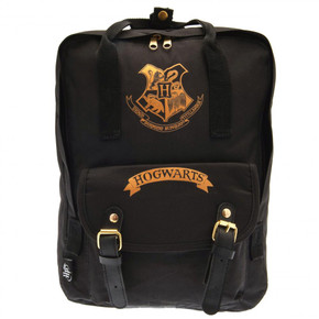 Harry Potter Premium Backpack BK - Black backpack featuring large Hogwarts crest in gold print