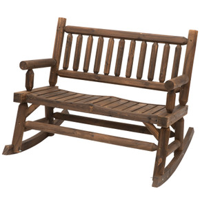  2-Seater Rocking Bench Wood Frame Curved Dark Stain Brown