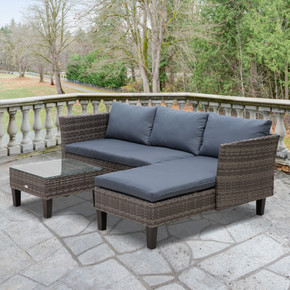  3-Seater Outdoor Garden PE Rattan Furniture Set Grey