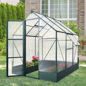 Outsunny Garden Walk-in Aluminium Greenhouse Polycarbonate with Plant Bed - Spacious and Customizable Greenhouse with UV Resistance