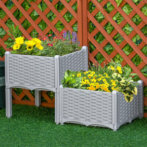 Set Of 2 Raised Outdoor Garden Planter Box