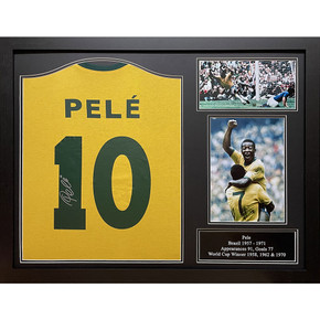 Brasil 1970 Pele Signed Shirt (Framed) - Autographed football memorabilia showcasing Pele's signature on the shirt number, presented in an 86cm x 66cm frame