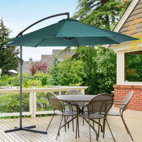 Outsunny 3m Garden Parasol Sun Shade Umbrella - Stylish banana hanging umbrella with a black powder-coated iron frame, 3m diameter canopy, and included cross base. Green Colour