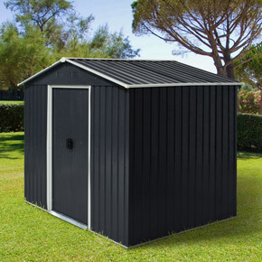 Outsunny Garden Roofed Metal Storage Shed in Green/Grey - Durable Galvanized Steel Construction with Sloped Roof, Double Sliding Doors, and Ventilation Slots - Stylish and Easy Assembly - Dimensions: 236cmx174cmx190cm