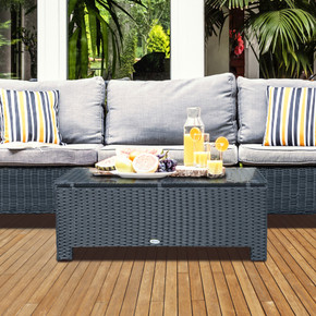 Outsunny Rattan Coffee Table with Glass Top - Stylish and Durable Outdoor Garden Furniture Piece