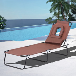 Sun Lounger Foldable Reclining Chair Pillow & Reading Hole Garden Beach Outdoor