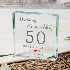 Premium Glass Wedding Anniversary Token - Personalized Keepsake Gift in Organza Bag - 90x90x20mm