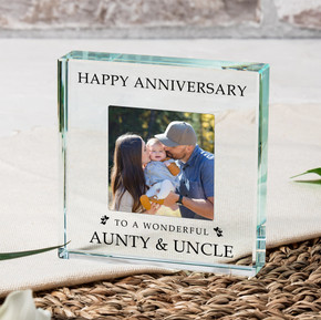 Personalized Glass Token - Happy Anniversary Keepsake with Square Photo | Premium Glass | Ideal Gift for Special Occasions